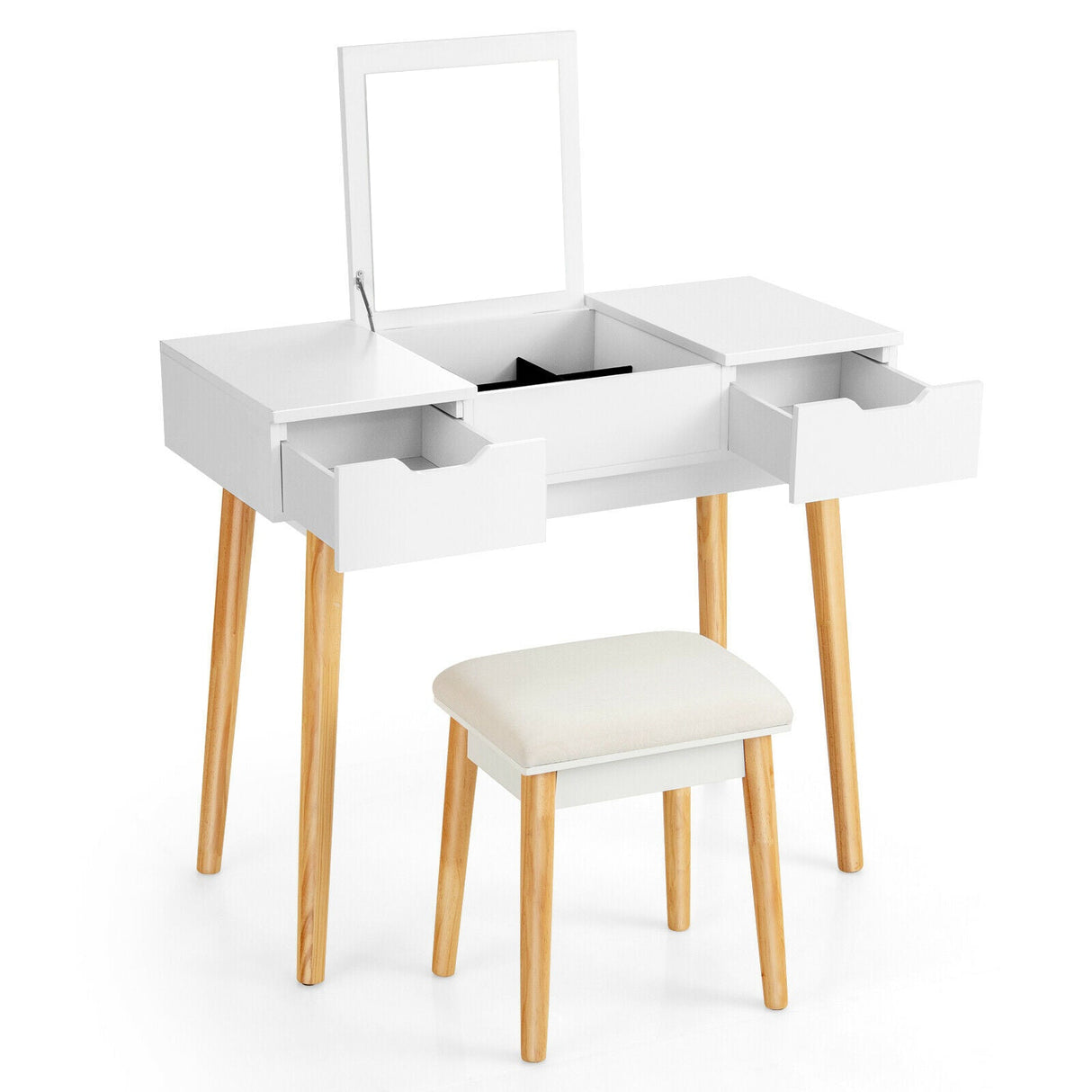 Mesa de tocador con espejo elevable y 2 cajones