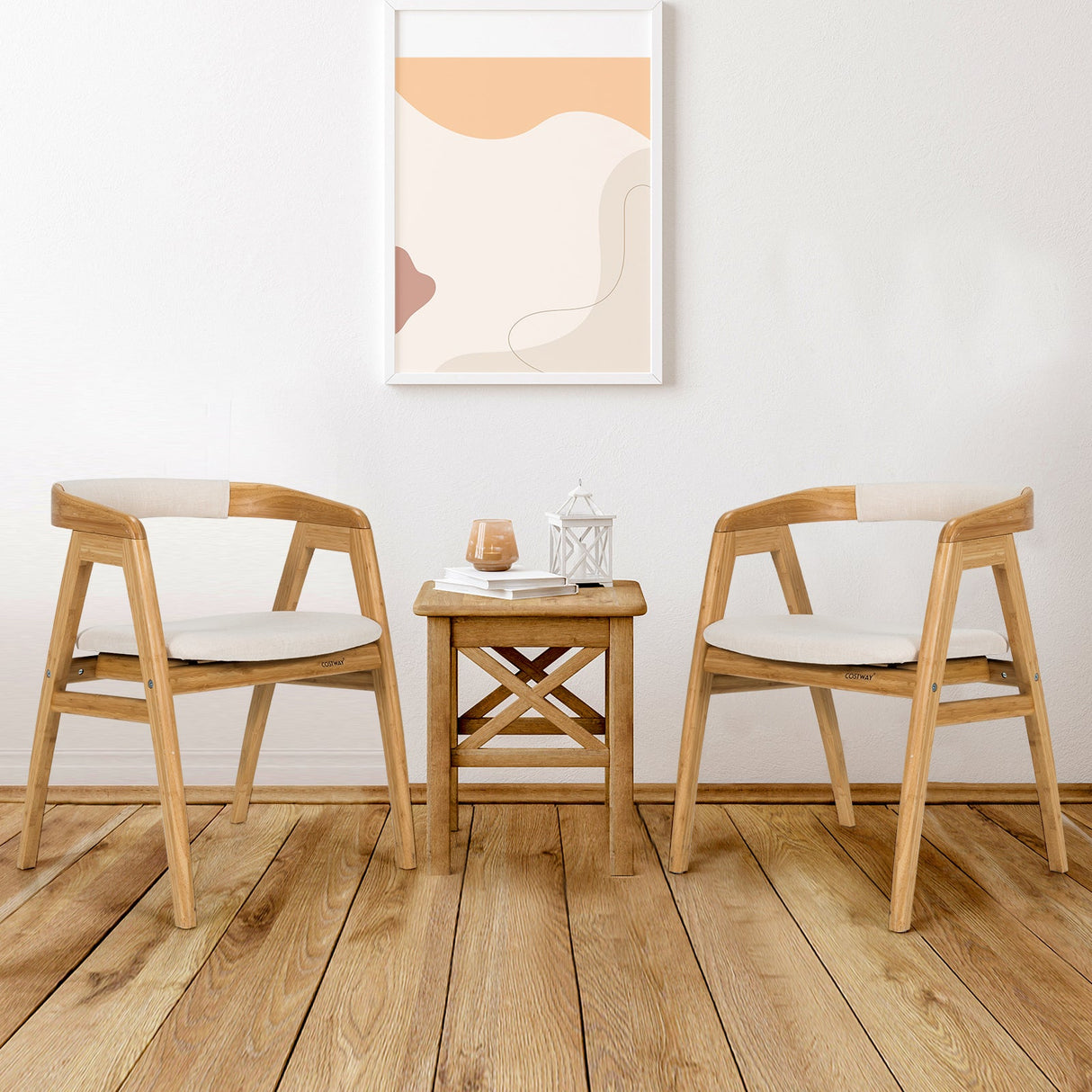 Silla de comedor de bambú para ocio con respaldo curvo y almohadillas antideslizantes para los pies - Natural