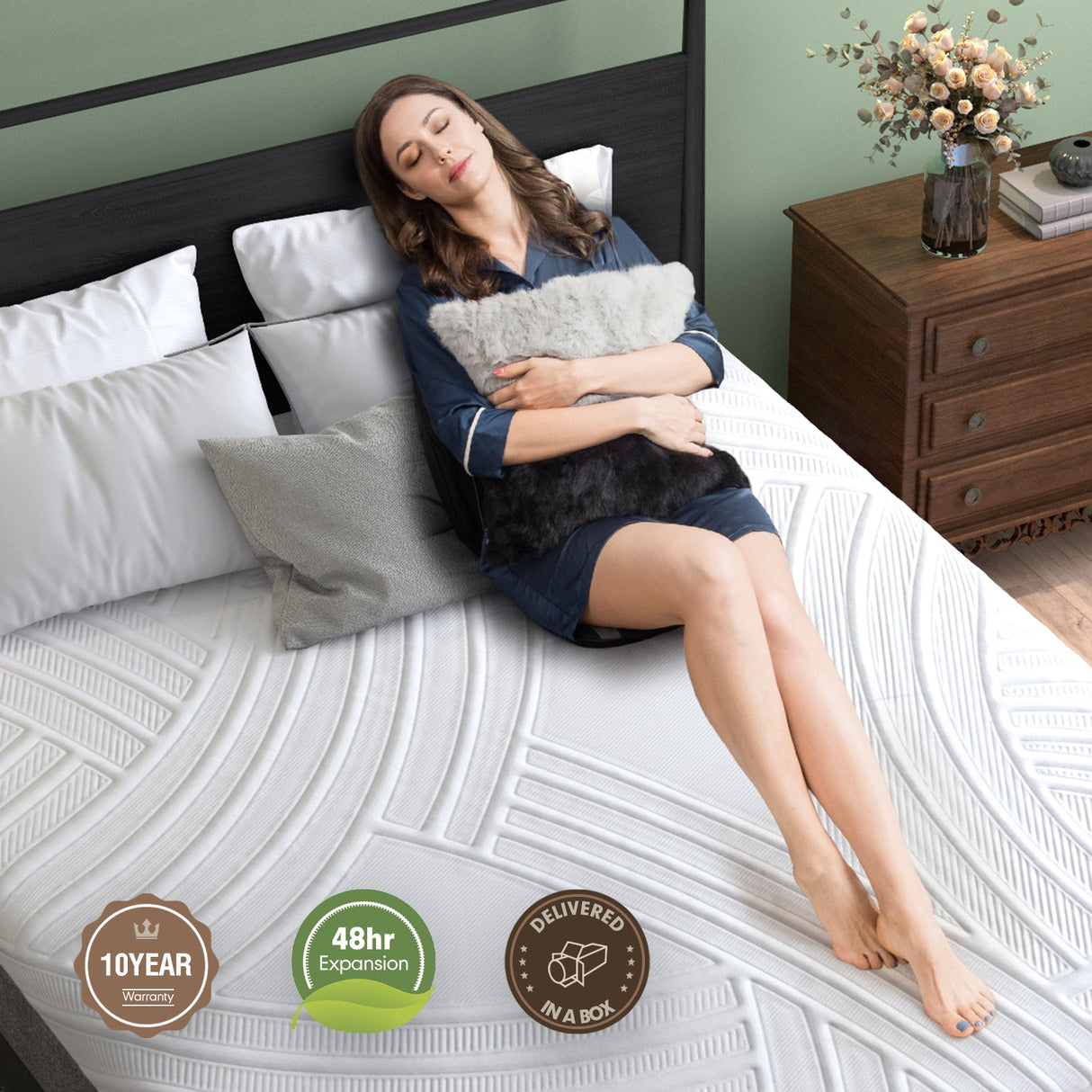 Colchón de espuma viscoelástica de 75L x 54W x 8H con funda de tela Jacquard
