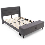 Full/Queen Size Upholstered Platform Bed Frame with Storage Ottoman