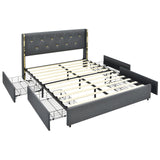 Base de cama tapizada tamaño matrimonial/queen con 4 cajones de almacenamiento