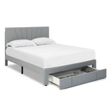 Full/Queen Size Upholstered Bed Frame with Drawer and Adjustable Headboard