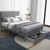 Full/Queen Size Upholstered Bed Frame with Drawer and Adjustable Headboard