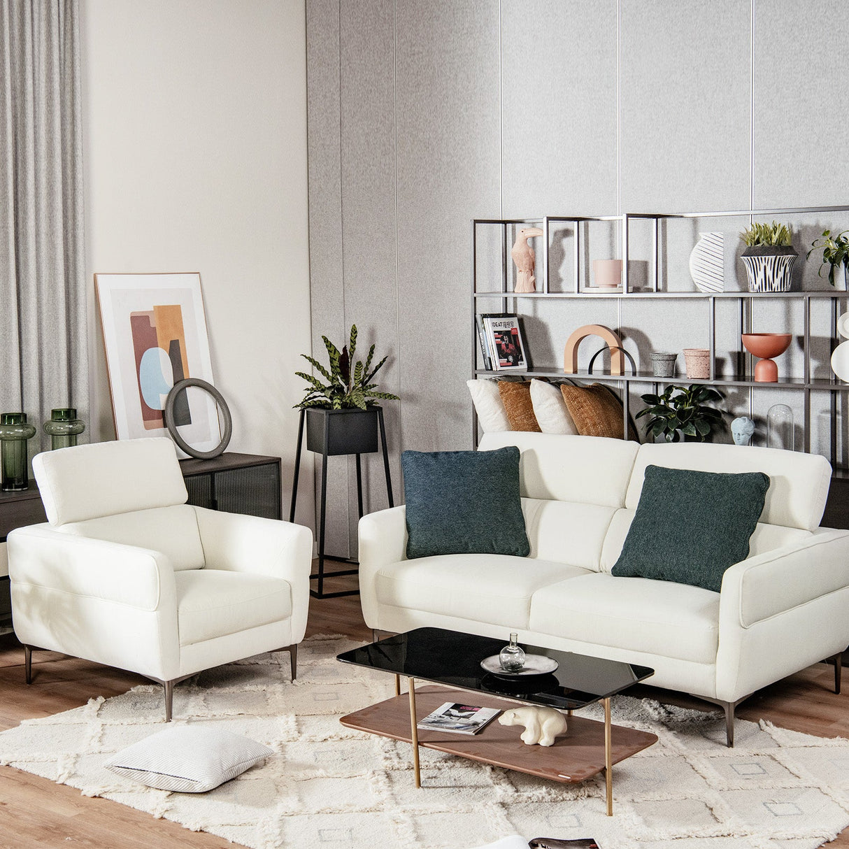 Sofá biplaza moderno de tela de 72.5 pulgadas con reposacabezas ajustable