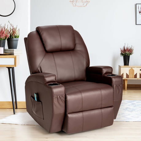 Sillón reclinable de masaje giratorio 360 grados con control remoto para el hogar-Marrón