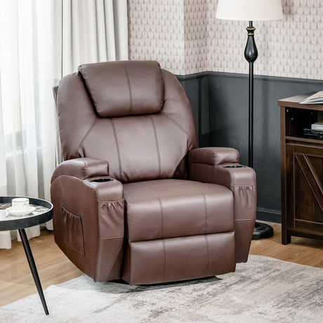 Sillón reclinable de masaje giratorio 360 grados con control remoto para el hogar-Marrón