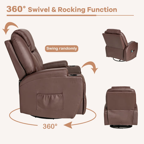 Sillón reclinable de masaje giratorio 360 grados con control remoto para el hogar-Marrón