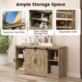 Farmhouse Entertainment Center with Adjustable Shelves and Storage Cabinet-Gray