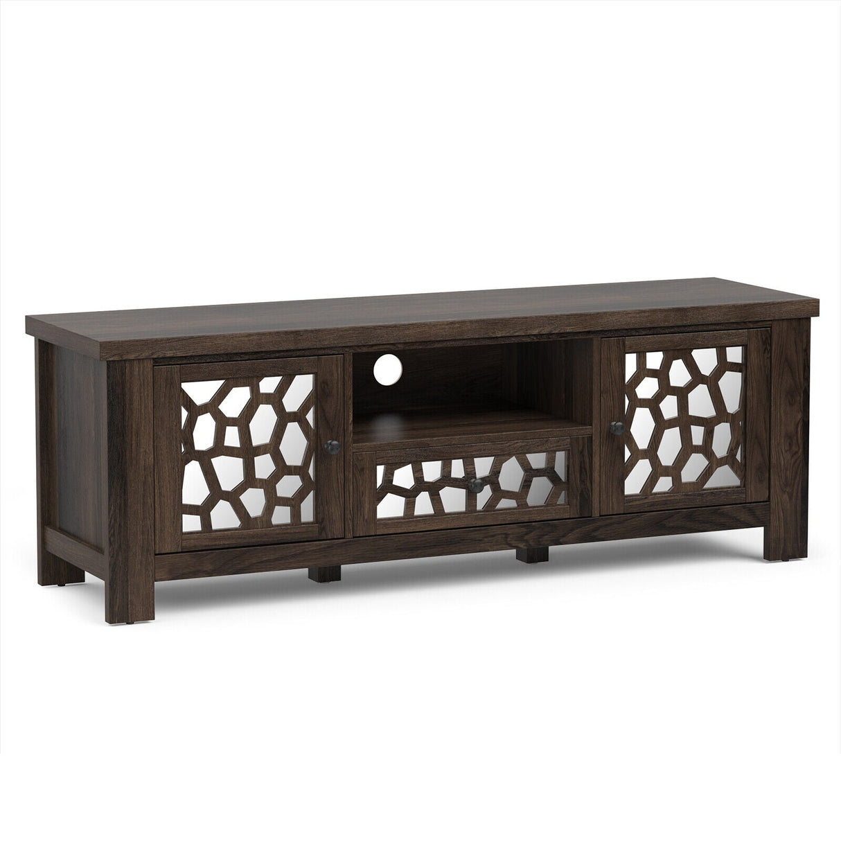 Mueble de TV/Centro de Entretenimiento Retro de 55 Pulgadas con Puertas de Espejo y Cajón