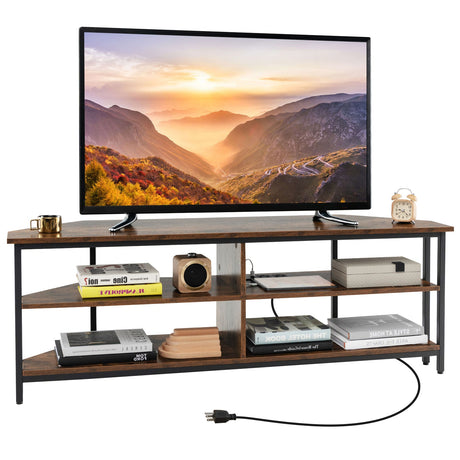 Mueble para TV esquinero de 3 niveles para televisores de hasta 65 pulgadas con estación de carga