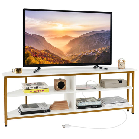 Mueble para TV esquinero de 3 niveles para televisores de hasta 65 pulgadas con estación de carga
