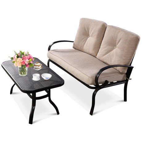 2 unidades de sofá de exterior para patio con cojín y mesa de centro