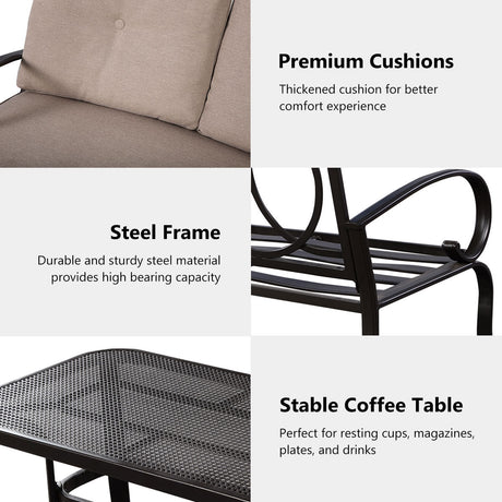 2 unidades de sofá de exterior para patio con cojín y mesa de centro