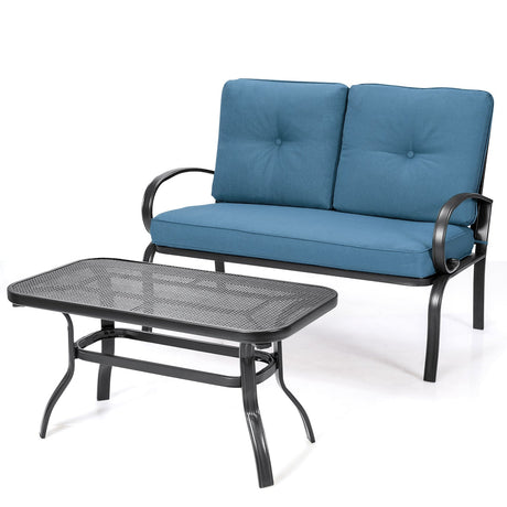2 unidades de sofá de exterior para patio con cojín y mesa de centro