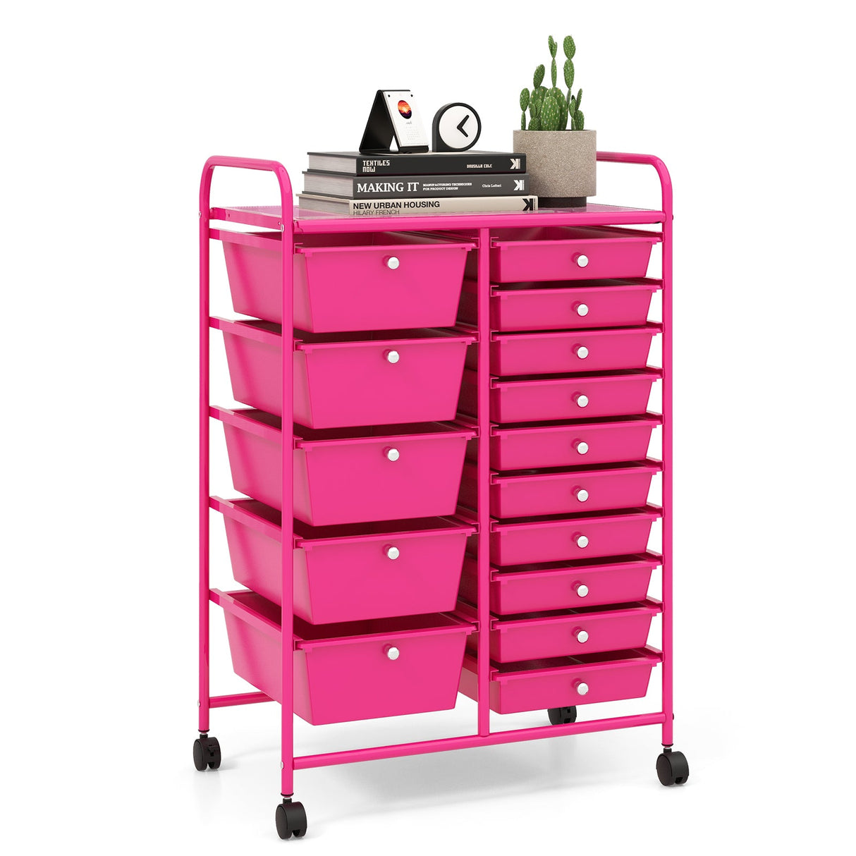 15-Drawer Utility Rolling Cart with Drawers Multi-Use Storage-Icecream Multicolor