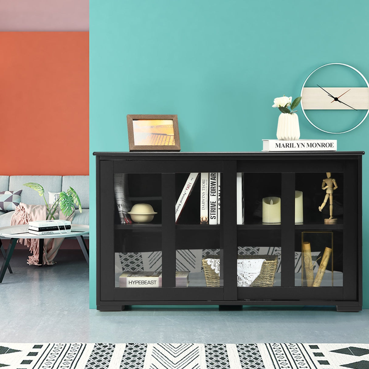Aparador, bufé, alacena, mueble de almacenamiento con puerta corredera