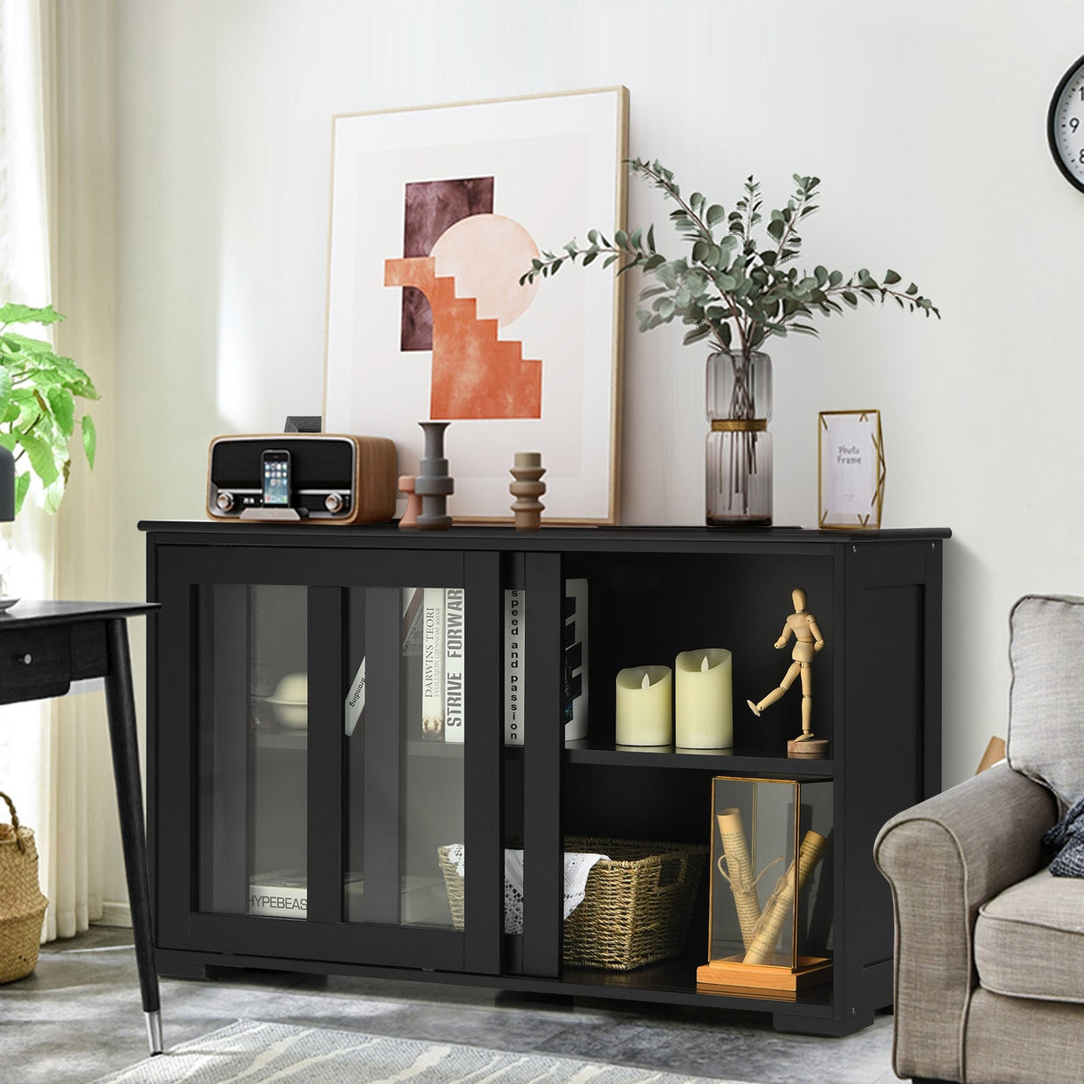 Aparador, bufé, alacena, mueble de almacenamiento con puerta corredera