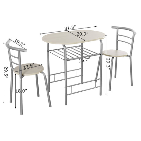 Juego de mesa de comedor de 3 piezas y 2 sillas para cocina, bistró, pub y hogar