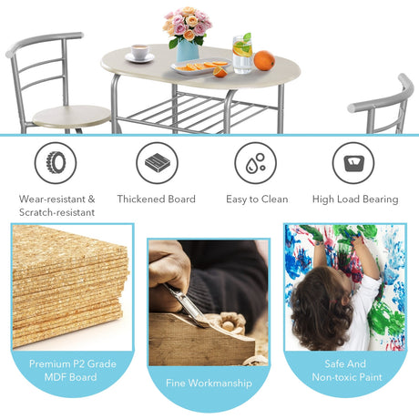 Juego de mesa de comedor de 3 piezas y 2 sillas para cocina, bistró, pub y hogar