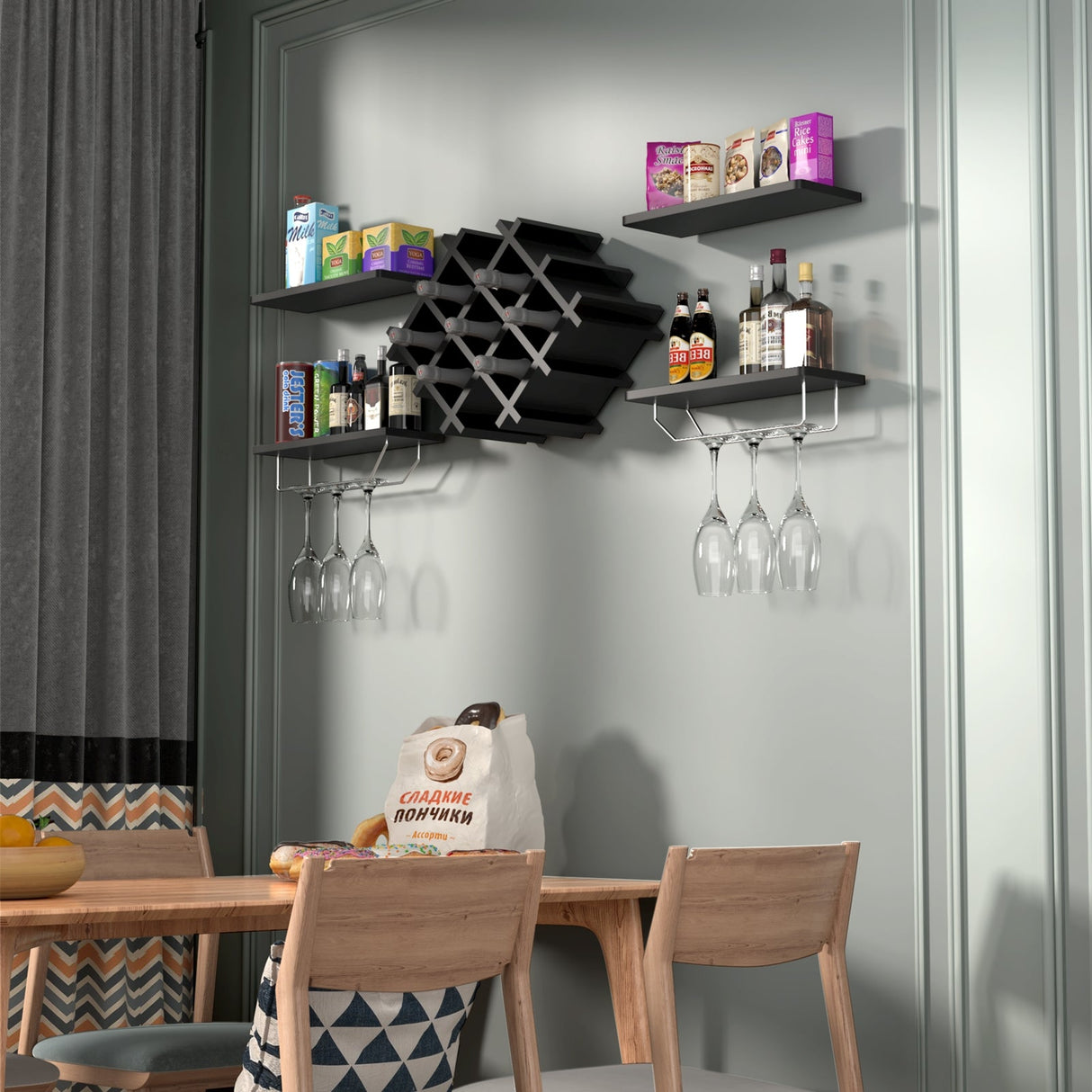 Juego de 5 botelleros de pared con estantes de almacenamiento