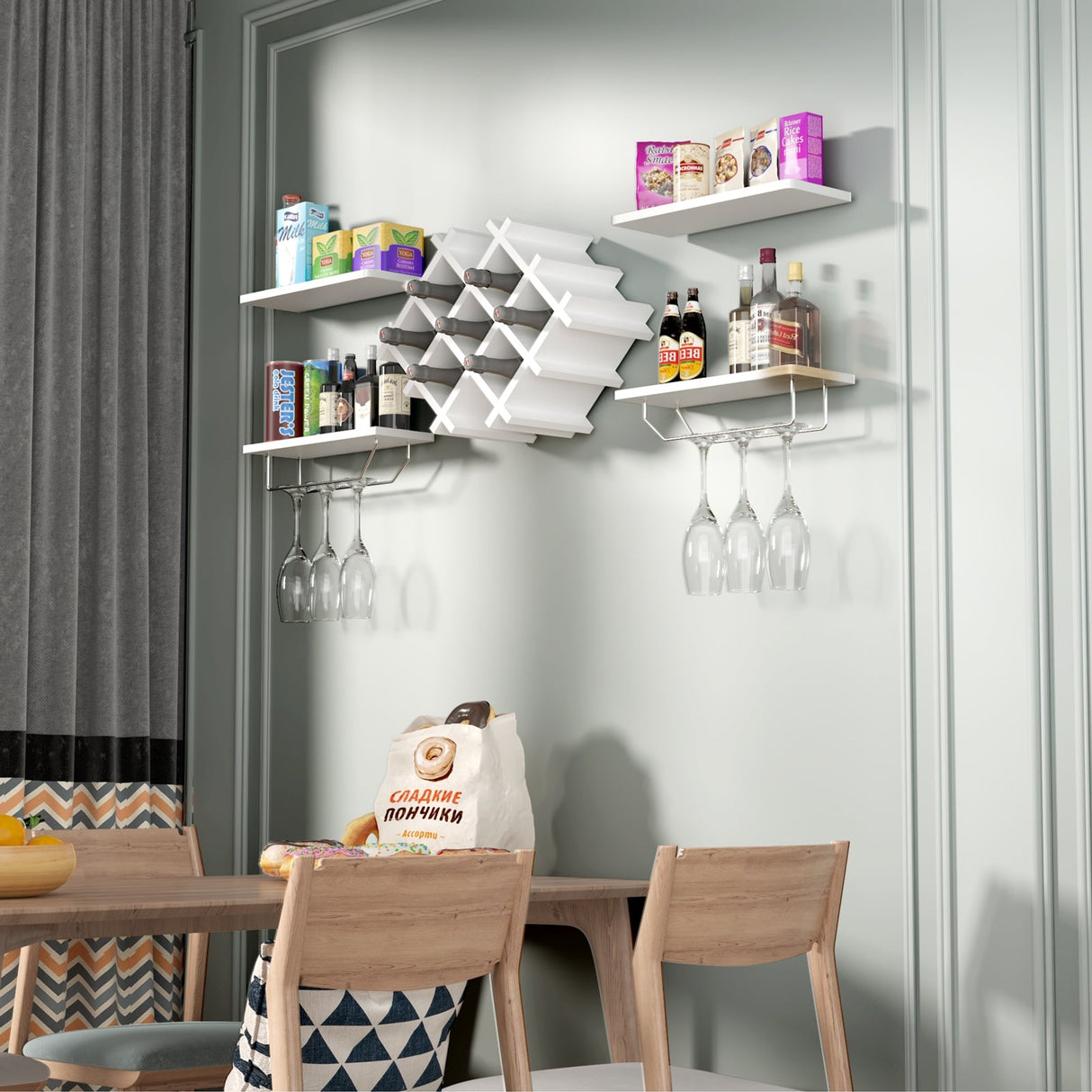 Juego de 5 botelleros de pared con estantes de almacenamiento
