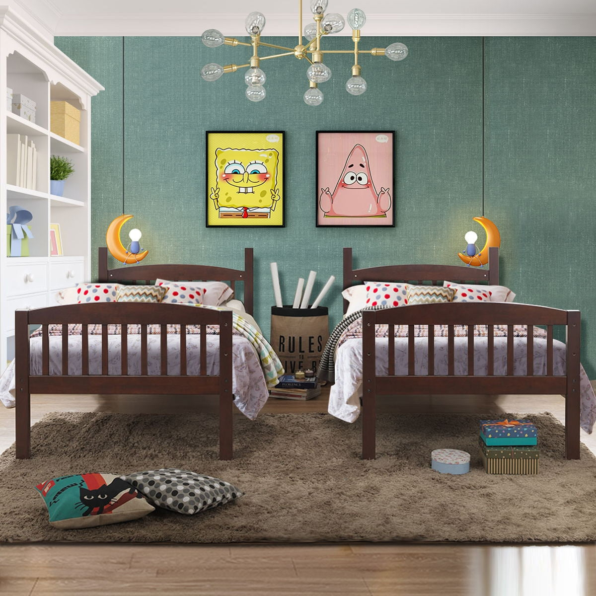 Literas dobles de madera maciza con escalera desmontable para niños