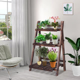 Expositor plegable de madera de 3 niveles para flores de exterior