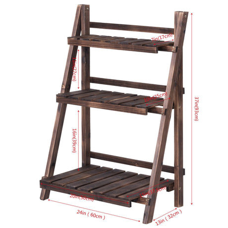 Expositor plegable de madera de 3 niveles para flores de exterior