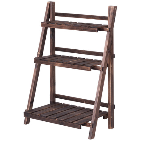 Expositor plegable de madera de 3 niveles para flores de exterior