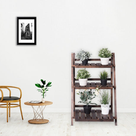Expositor plegable de madera de 3 niveles para flores de exterior
