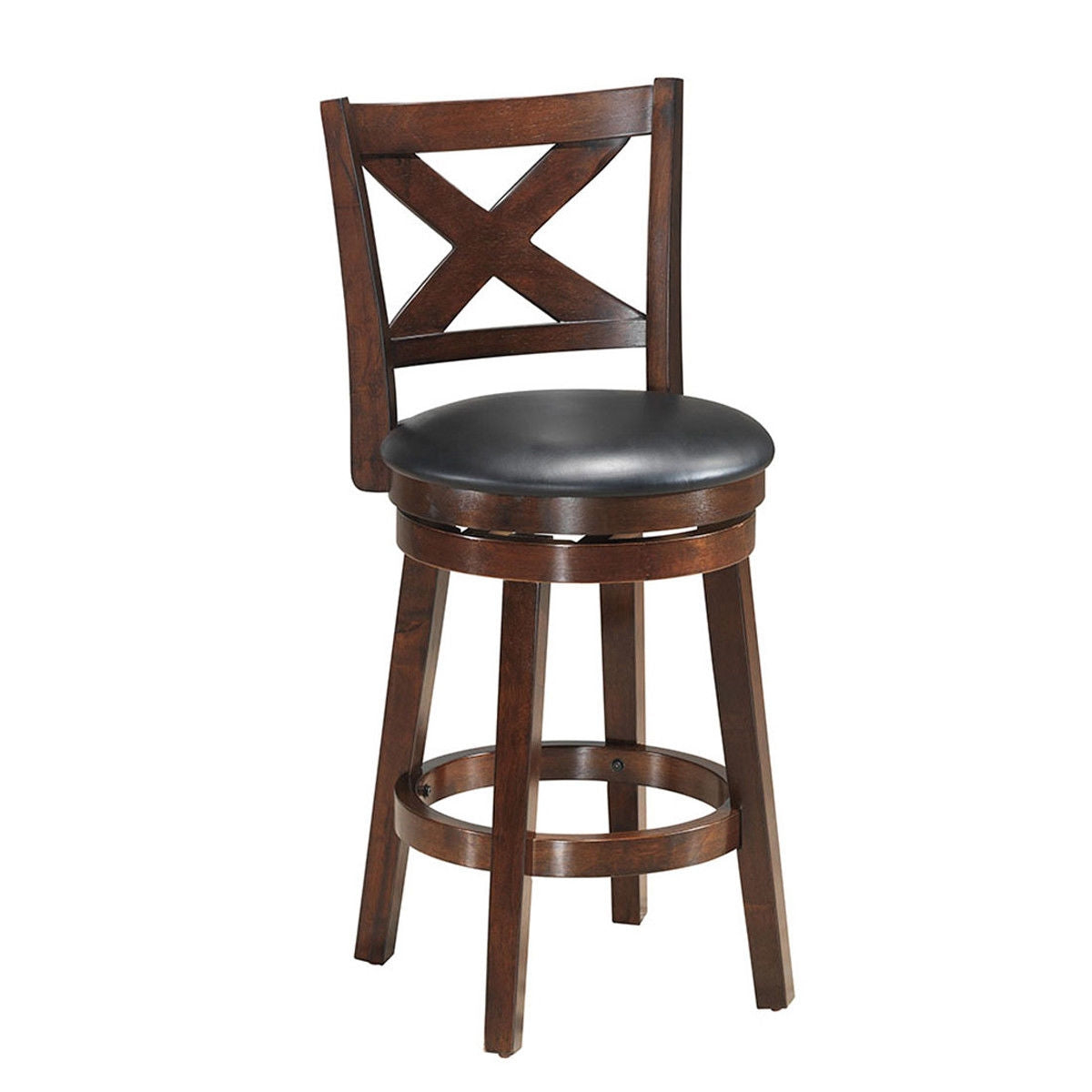 Taburete de bar giratorio con respaldo en X y asiento tapizado en PVC a la altura del mostrador