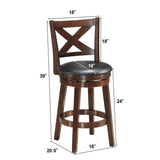 Taburete de bar giratorio con respaldo en X y asiento tapizado en PVC a la altura del mostrador