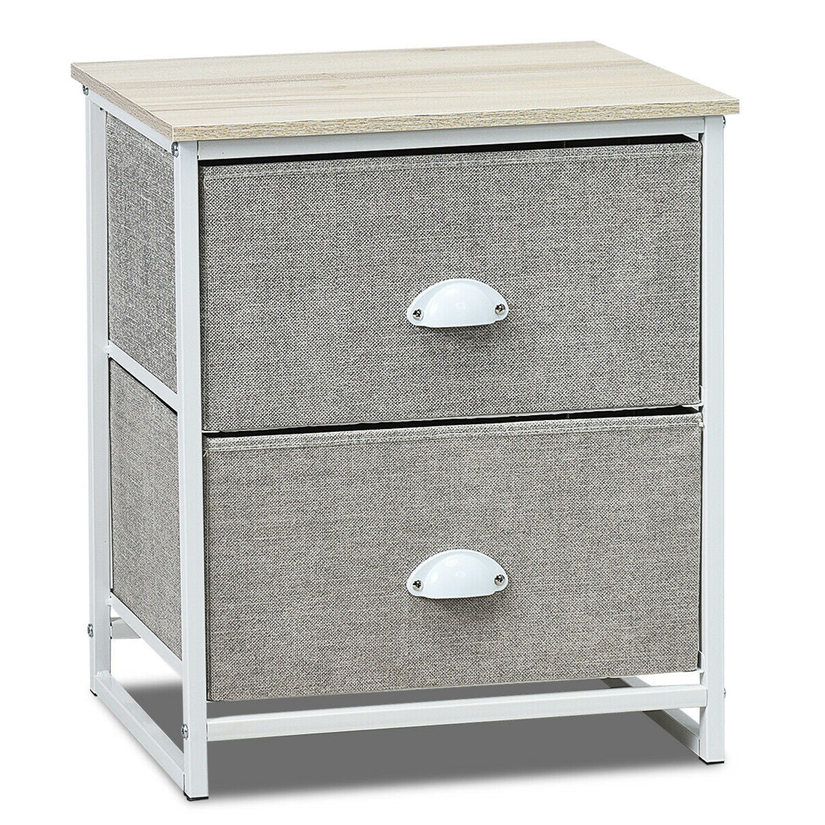 Mesa de Noche Mesita Lateral de Metal con 2 Cajones-Gris