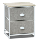 Mesa de Noche Mesita Lateral de Metal con 2 Cajones-Gris