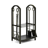 Fireplace Log Rack with 4 Tools Set Fireside Firewood Holder