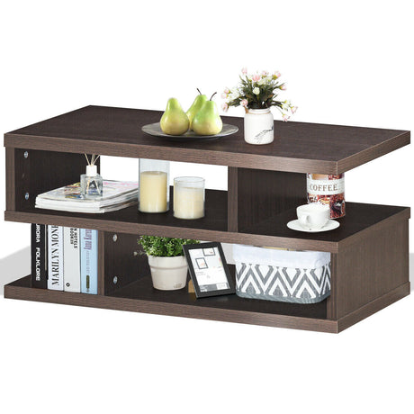 Mesa de centro rectangular moderna de 3 niveles con estante de almacenamiento