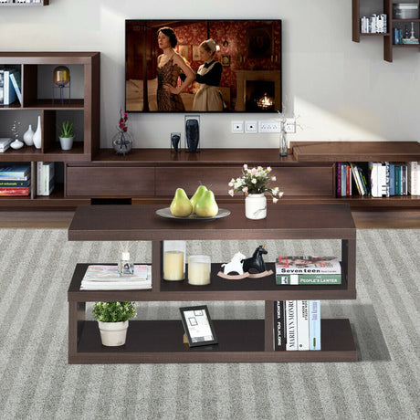 Mesa de centro rectangular moderna de 3 niveles con estante de almacenamiento