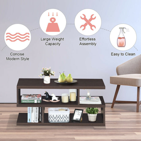 Mesa de centro rectangular moderna de 3 niveles con estante de almacenamiento