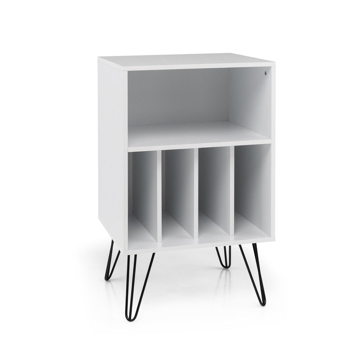 Mueble para tocadiscos independiente, armario para discos con patas de metal - blanco