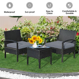 Juego de 3 piezas de muebles de patio de ratán para conversación con cojines de asiento