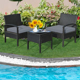 Juego de 3 piezas de muebles de patio de ratán para conversación con cojines de asiento