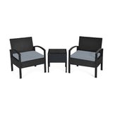 Juego de 3 piezas de muebles de patio de ratán para conversación con cojines de asiento