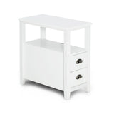 End Table Wooden with 2 Drawers and Shelf Bedside Table