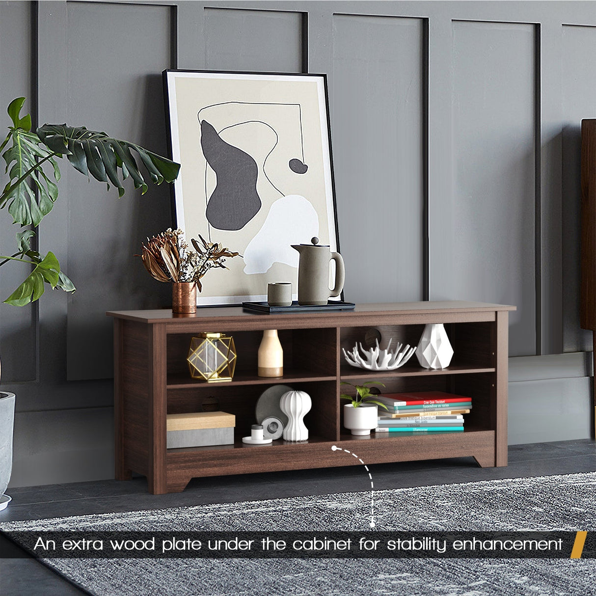 Mueble de TV de madera de 58 pulgadas para entretenimiento y medios