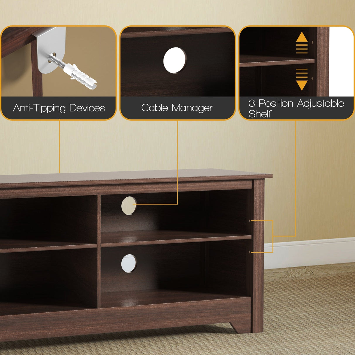 Mueble de TV de madera de 58 pulgadas para entretenimiento y medios