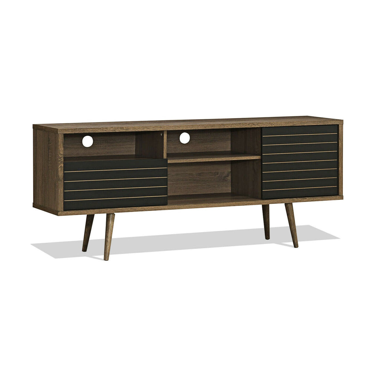 Mueble de TV moderno de mediados de siglo para televisores de hasta 65 pulgadas con estantes de almacenamiento