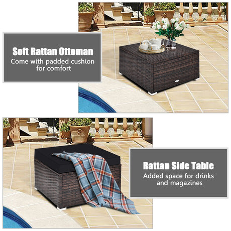 4 Pieces Ottoman Garden Patio Rattan Wicker Furniture Set with Cushion-Gray