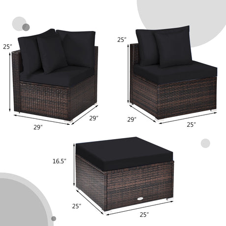 4 Pieces Ottoman Garden Patio Rattan Wicker Furniture Set with Cushion-Gray