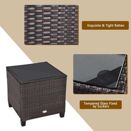 Juego de muebles de patio de ratán de 3 piezas, juego de conversación acolchado, mesa de centro - Beige