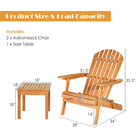 Juego de 3 sillas Adirondack con apoyabrazos anchos